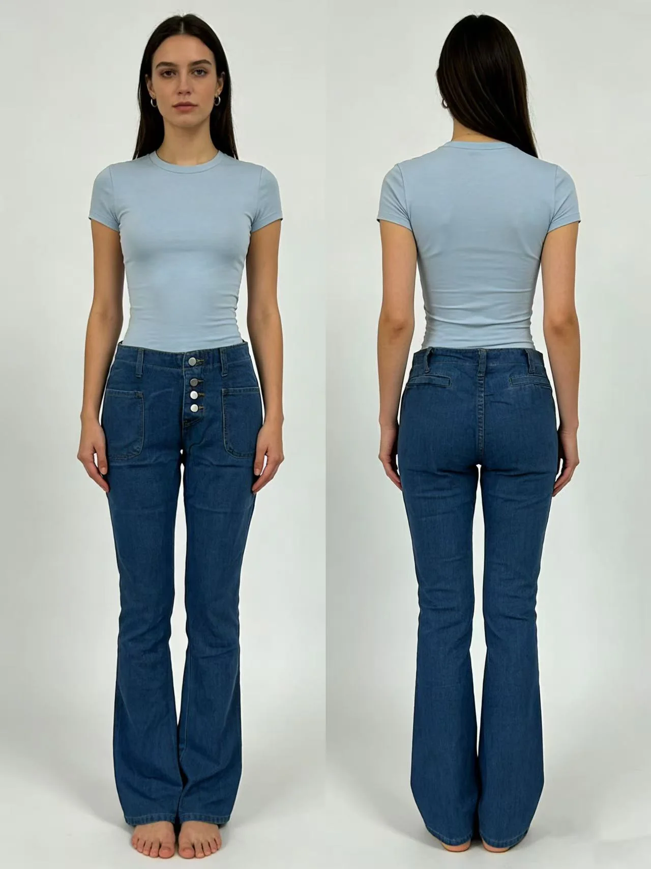 Damen Bootcut-Jeans mit hohem Bund und knöpfbarem Verschluss R&B - Image 7