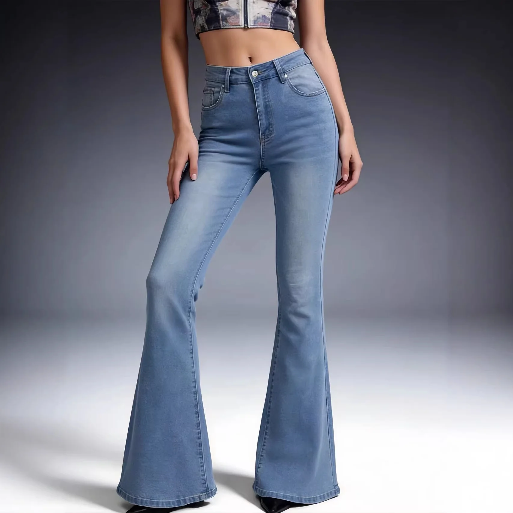 Damen Bootcut Jeans mit hohem Bund und trendiger Waschung R&B
