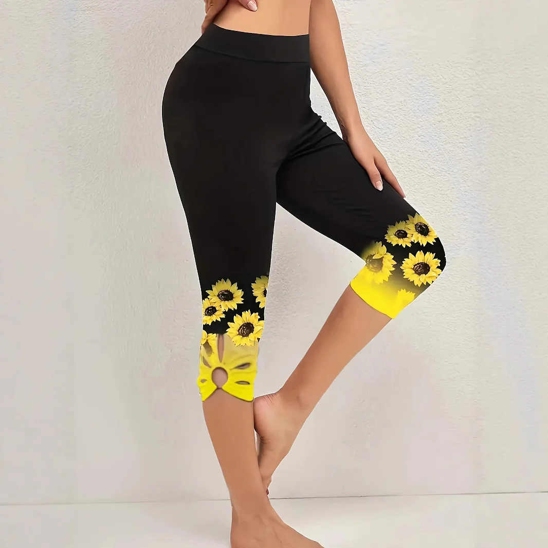 Damen Capri-Leggings mit einzigartigem Sonnenblumen-Design und hohem Bund R&B - Image 4