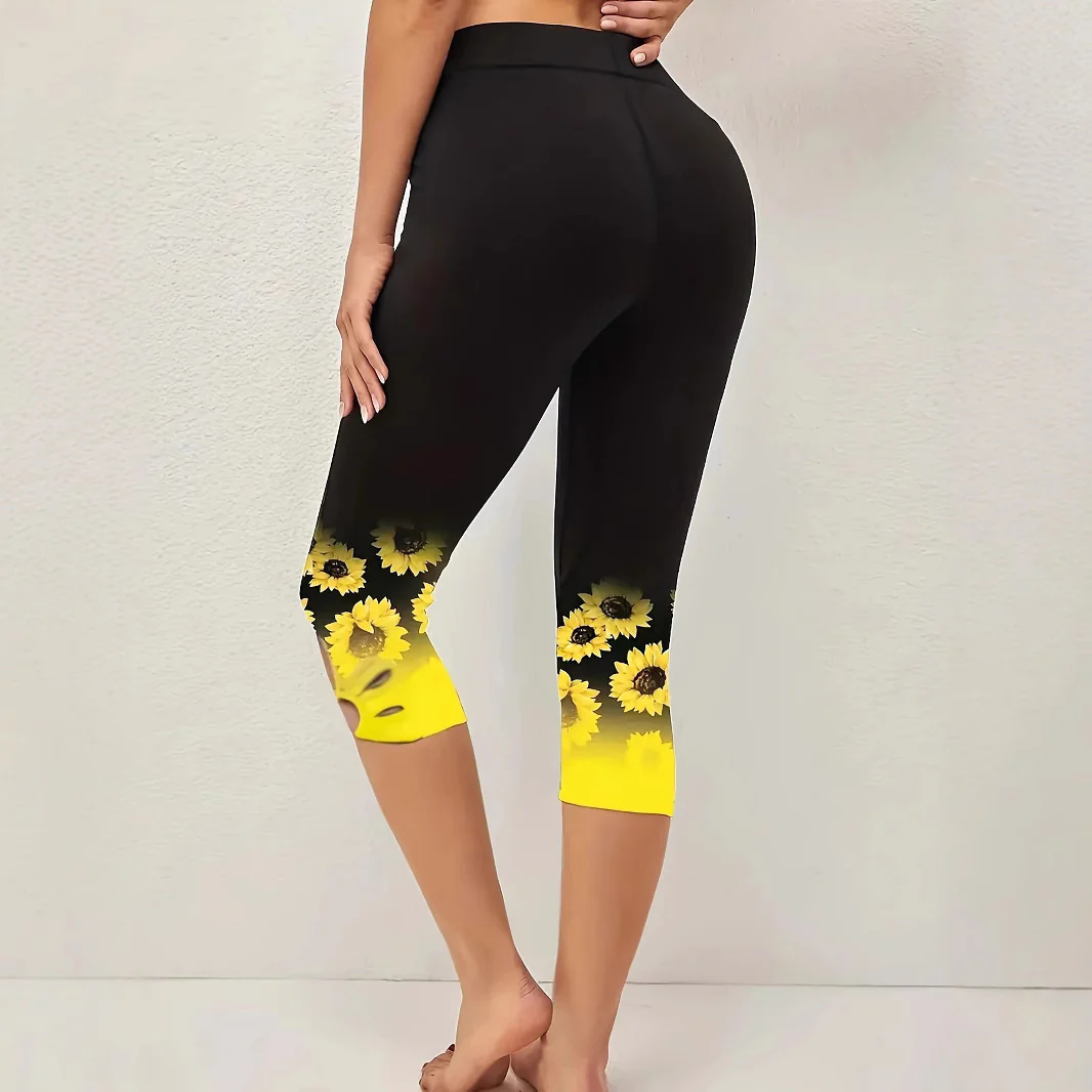 Damen Capri-Leggings mit einzigartigem Sonnenblumen-Design und hohem Bund R&B - Image 5