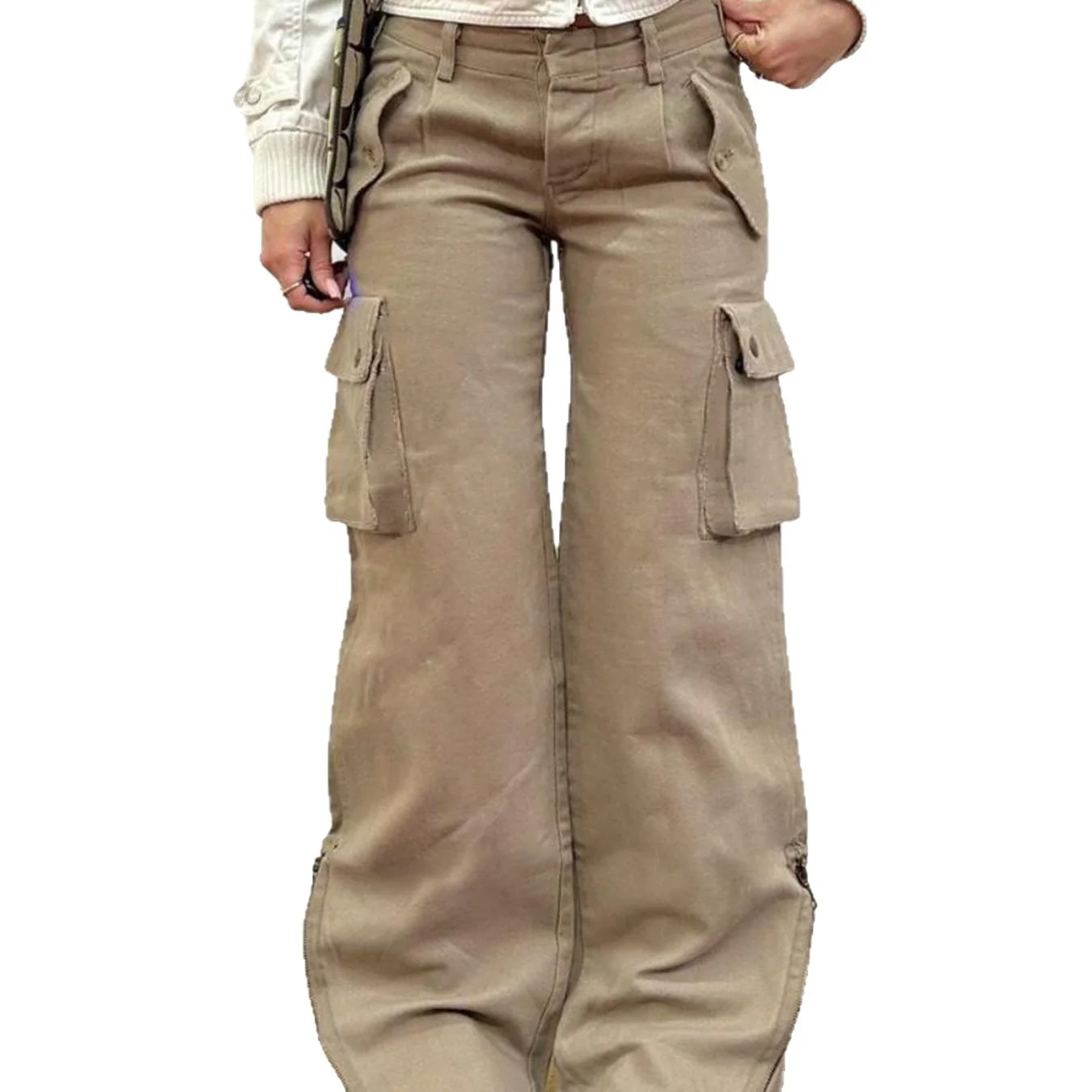 Damen Cargo-Style Hose mit weit geschnittenem Bein und praktischen Taschen R&B - Image 5