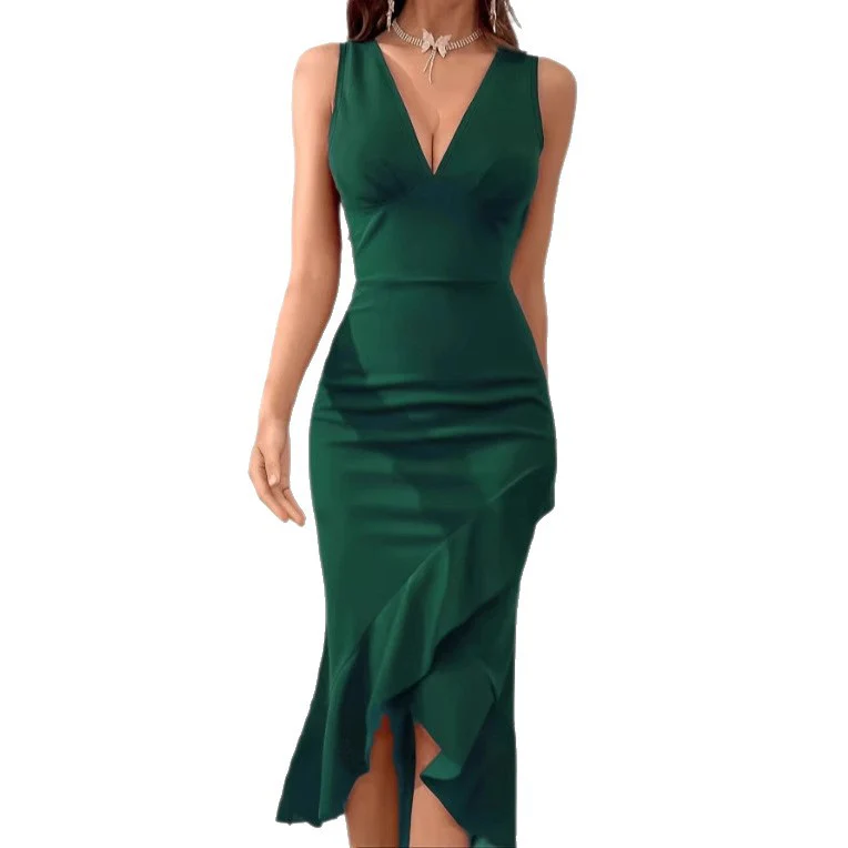 Damen Charmantes Maxikleid mit asymmetrischem Saum und V-Ausschnitt R&B - Image 5