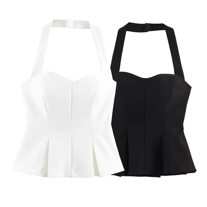 Damen Chic Haltertop mit tailliertem Schnitt und raffinierter Rüsche R&B