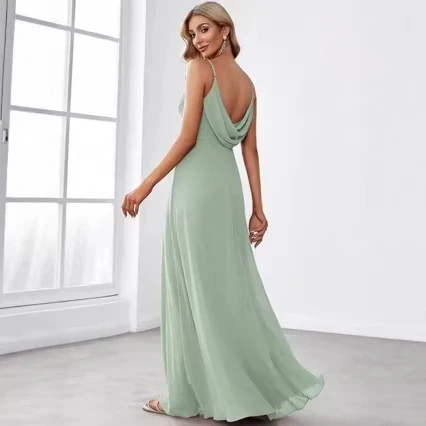 Damen Chiffon Maxikleid mit elegantem V-Ausschnitt und gerafftem Oberteil R&B - Image 2