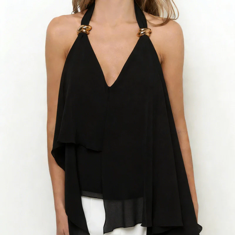 Damen Chiffonoberteil mit asymmetrischem Schnitt und Glanzdetails R&B - Image 6