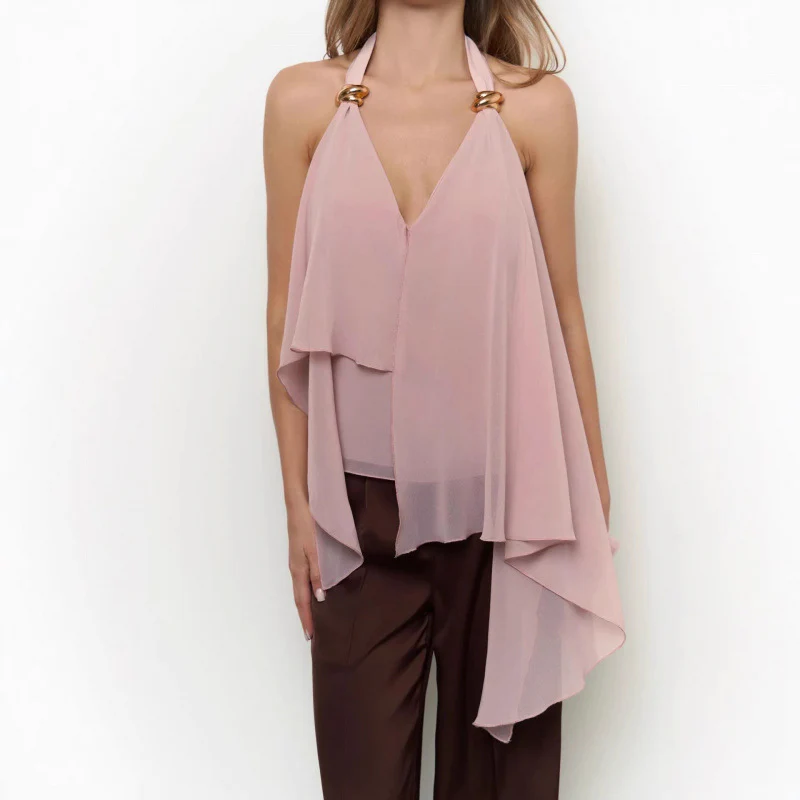 Damen Chiffonoberteil mit asymmetrischem Schnitt und Glanzdetails R&B - Image 8