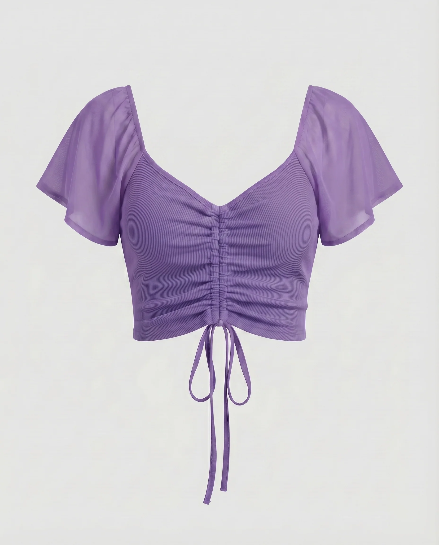 Damen Crop-Oberteil mit raffiniertem Gummizug und transparenten Ärmeln - Image 9