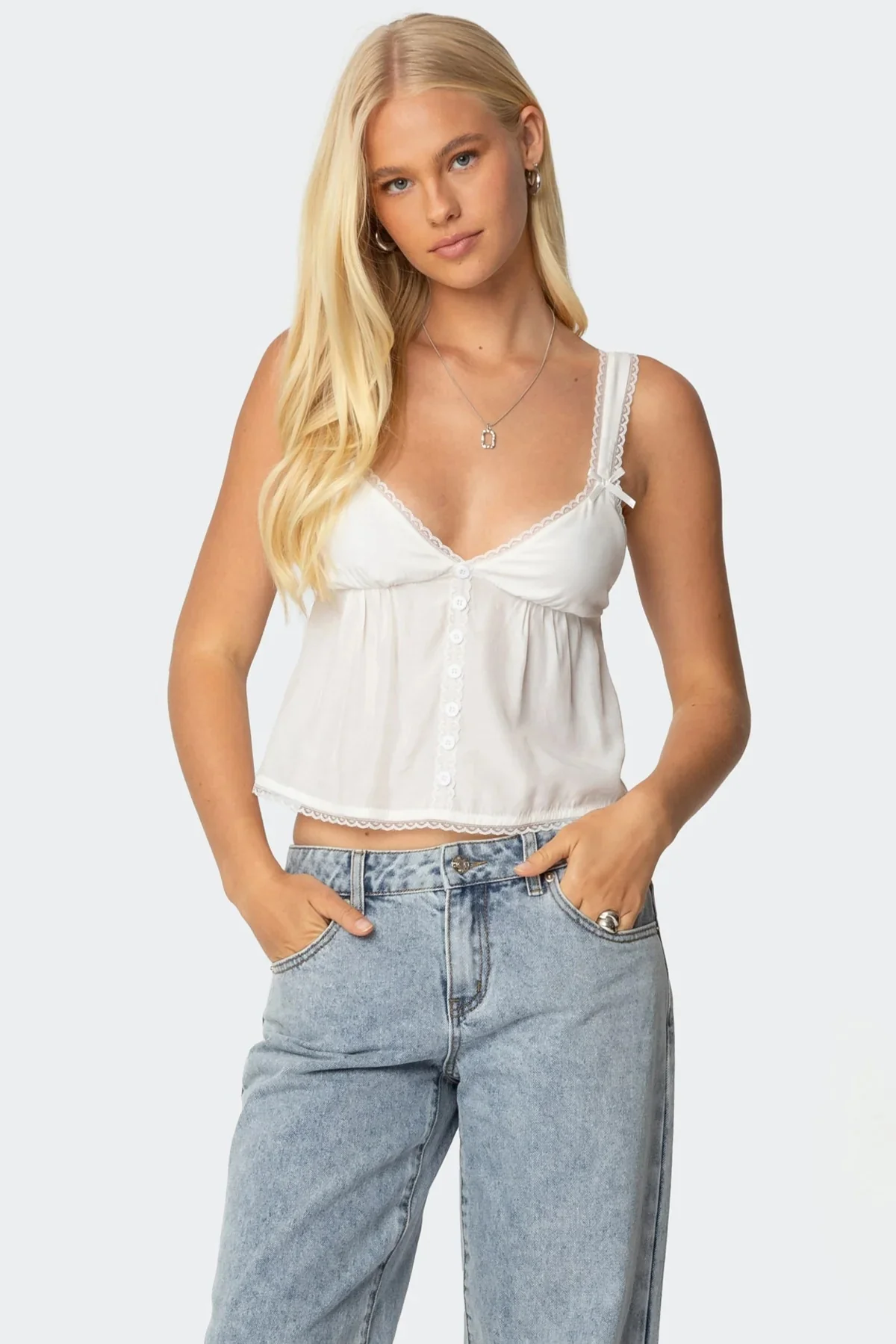 Damen Crop-Top aus feiner Baumwolle mit dekorativen Knopfdetails R&B - Image 7