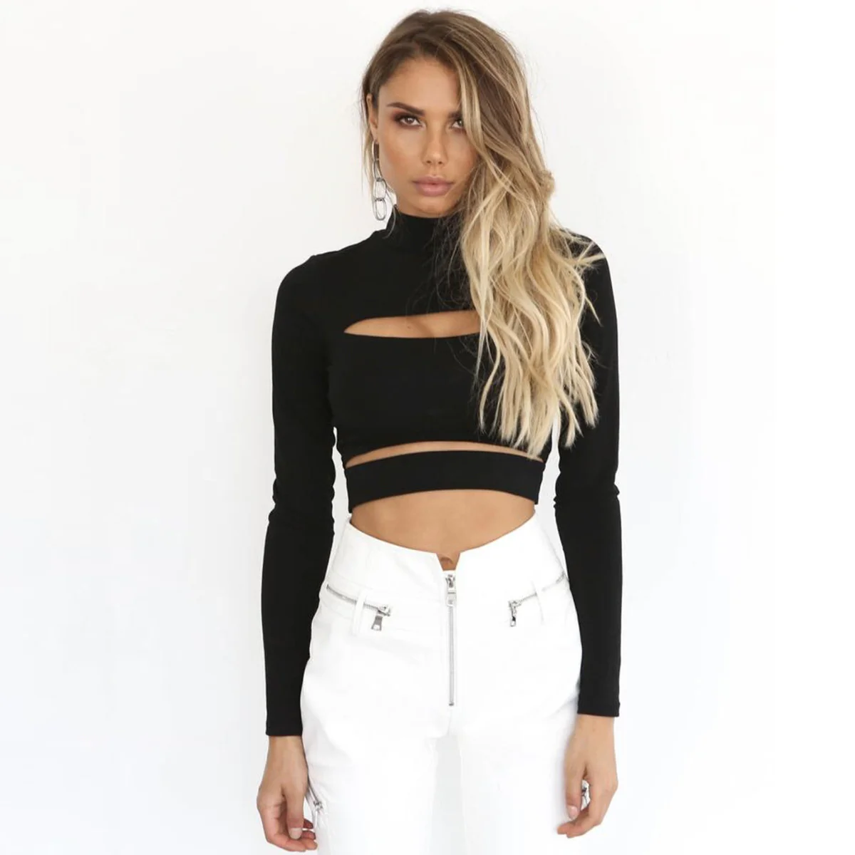 Damen Crop-Top mit Cut-Outs und hochgeschlossenem Design R&B - Image 3