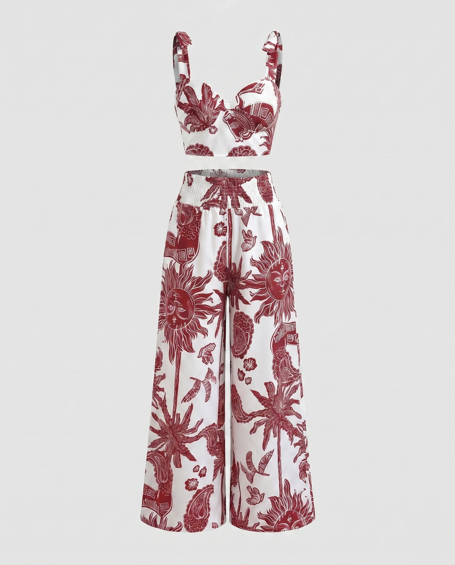 Damen Crop-Top mit floralem Druck und weitem Hosen R&B - Image 6