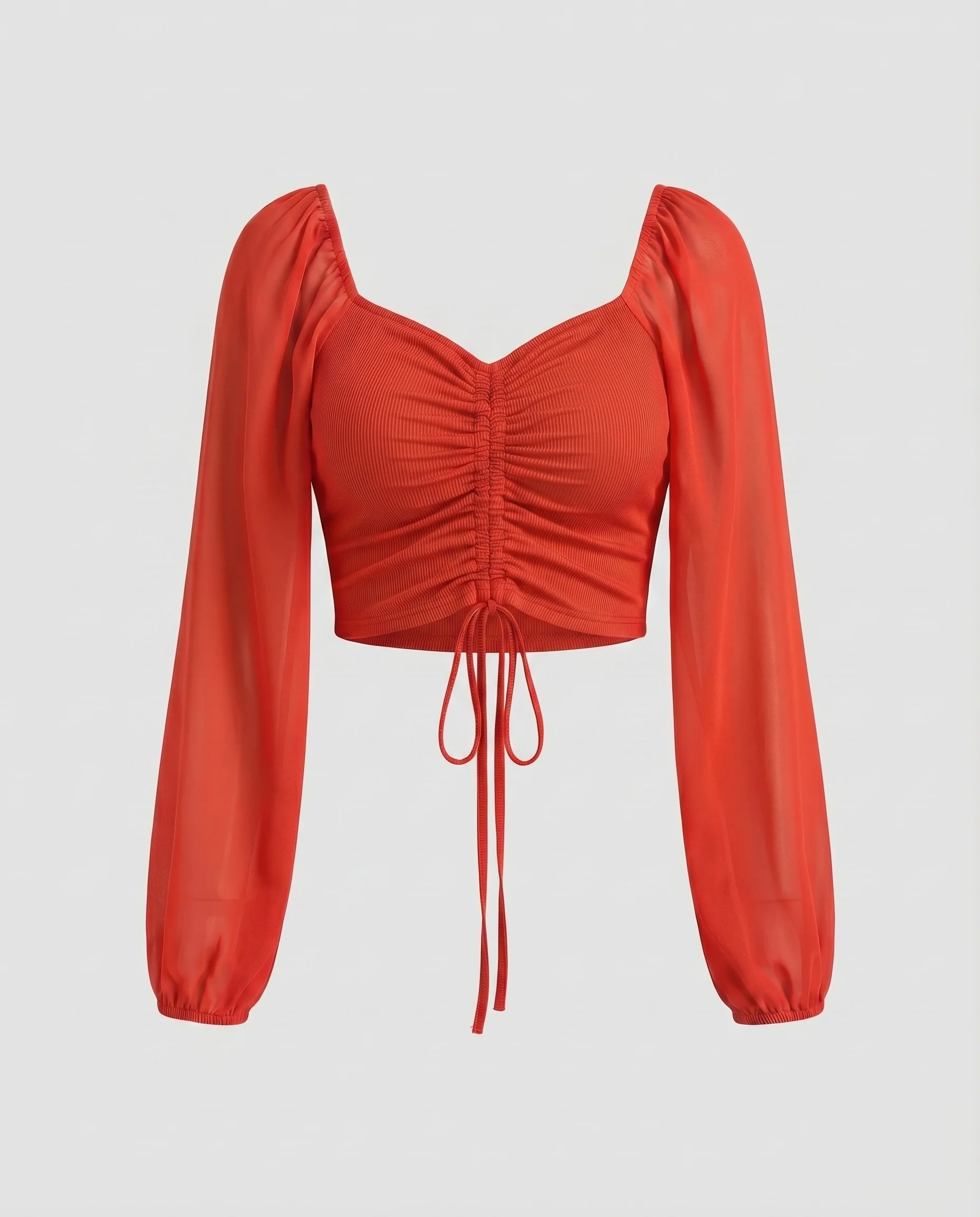 Damen Crop-Top mit puffärmeln und raffiniertem Schnürdesign - Image 9