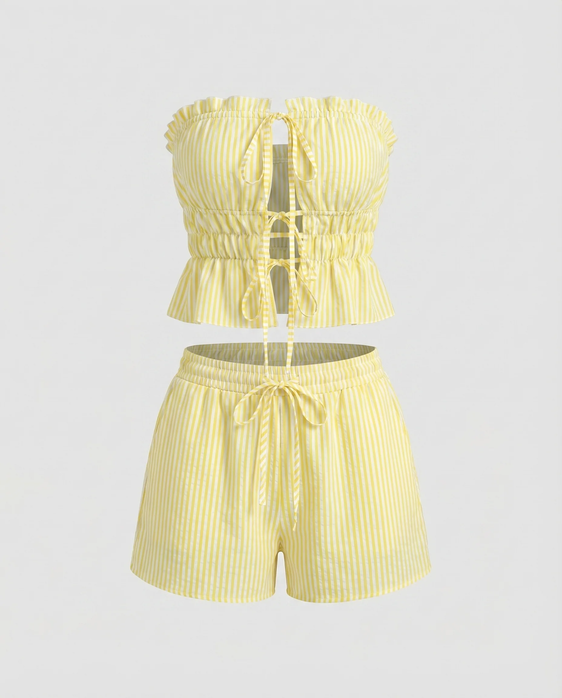 Damen Crop-Top mit Rüschendetails und Bindebändern - Image 5