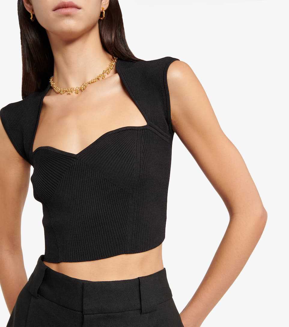 Damen Crop-Top mit strukturiertem Schnitt und tiefem V-Ausschnitt R&B