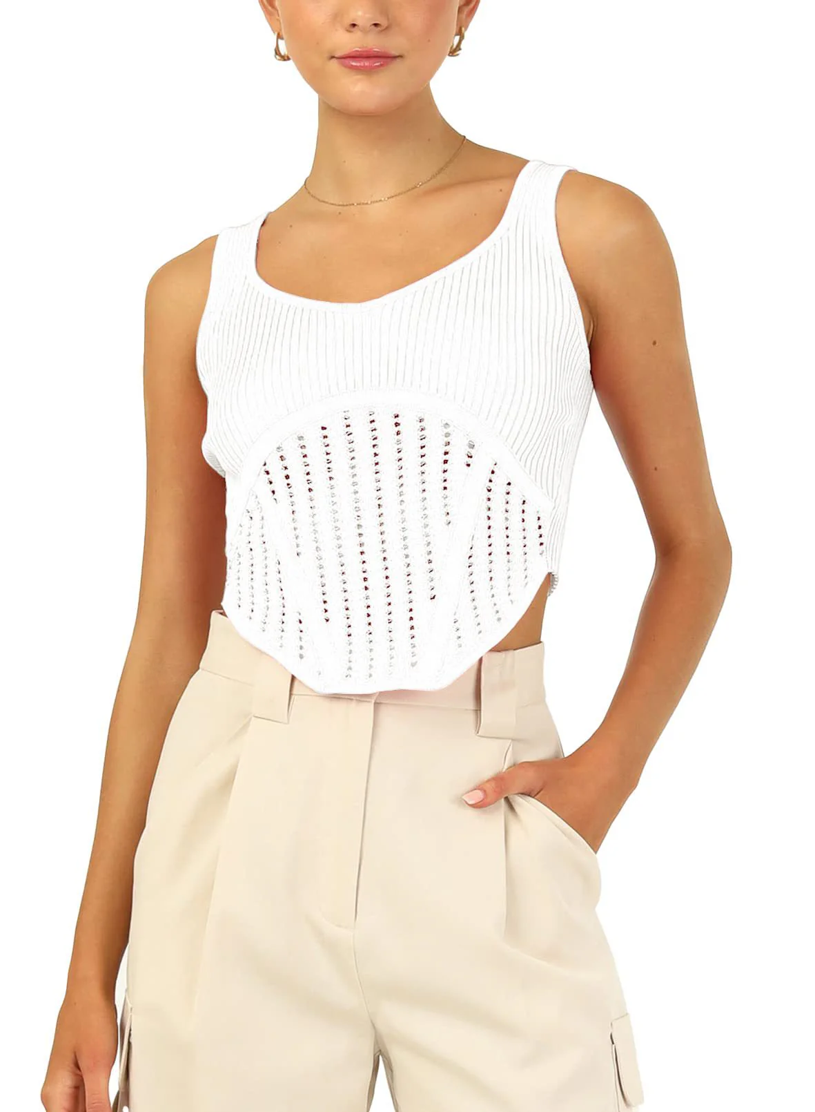 Damen Crop-Top mit strukturiertem Netzlook und hohem Schnitt R&B - Image 3