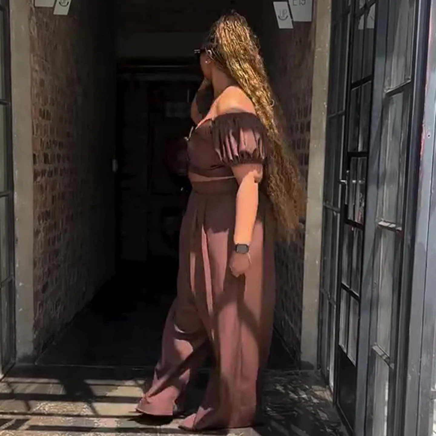 Damen Crop-Top und Palazzo-Hosen Set mit voluminösen Ärmeln und eleganten Falten R&B - Image 3