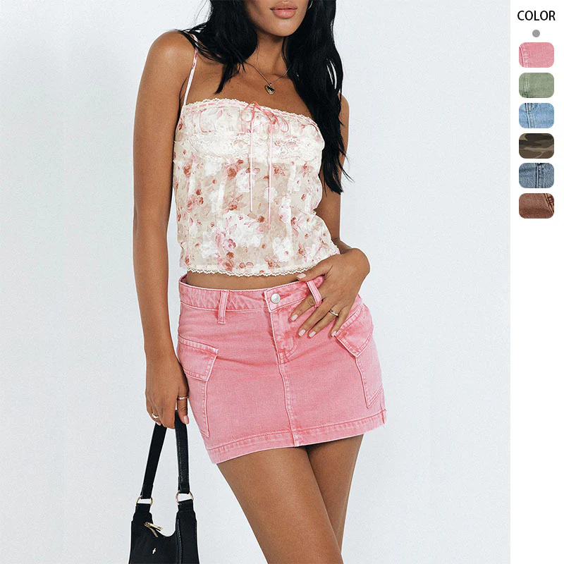 Damen Cropped Langarmshirt mit Knopfdetail und floralem Strickmuster R&B