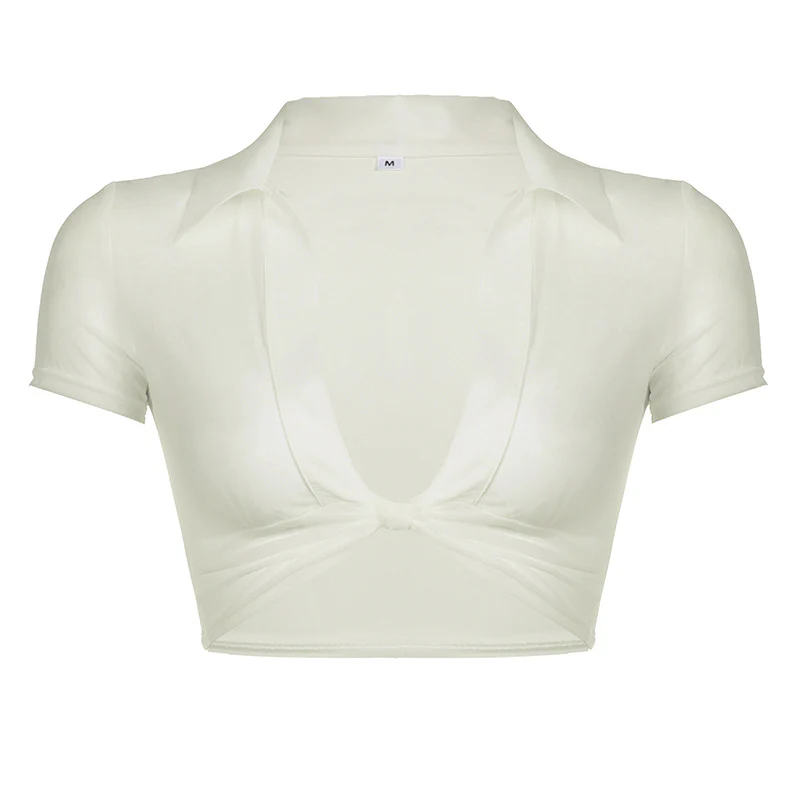 Damen cropped Oberteil mit knotenförmigem Design und tiefem V-Ausschnitt R&B - Image 7