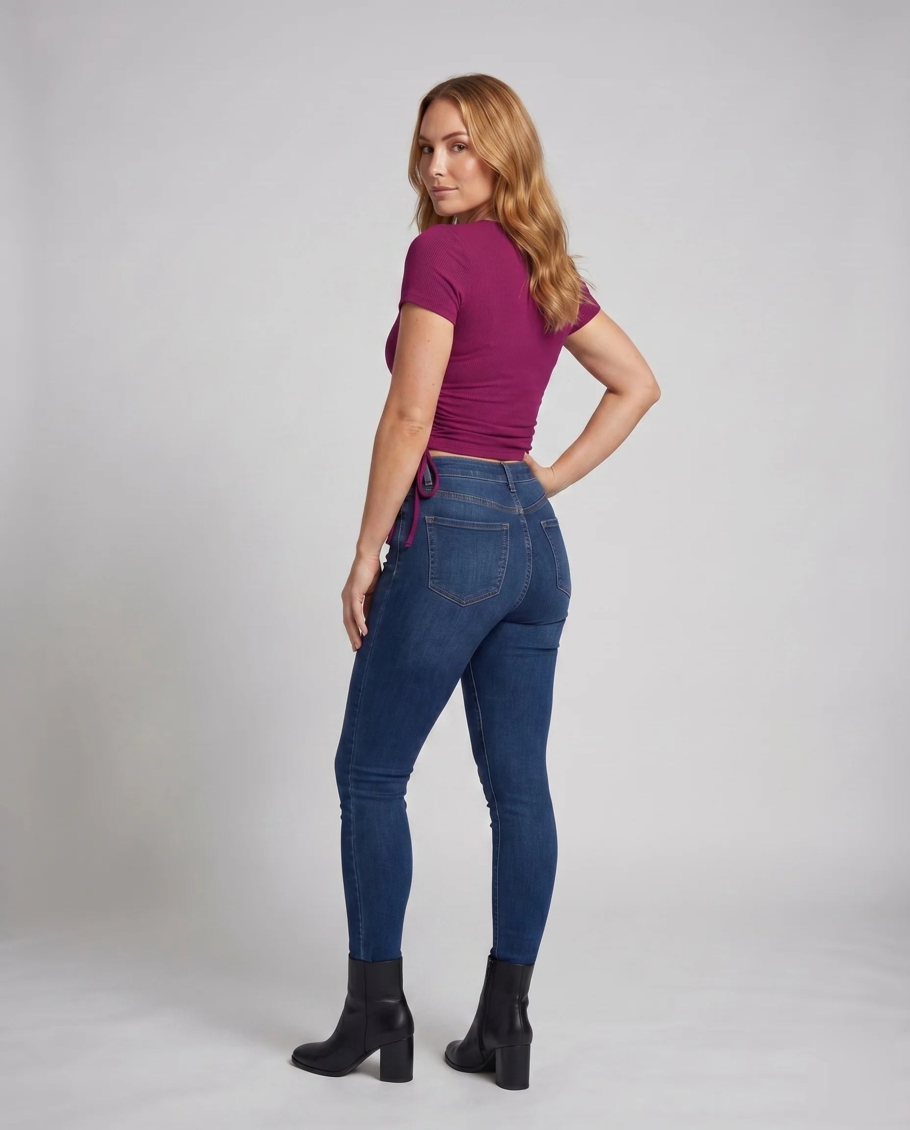 Damen cropped Oberteil mit tiefem V-Ausschnitt und dekorativen Kordelzügen - Image 4