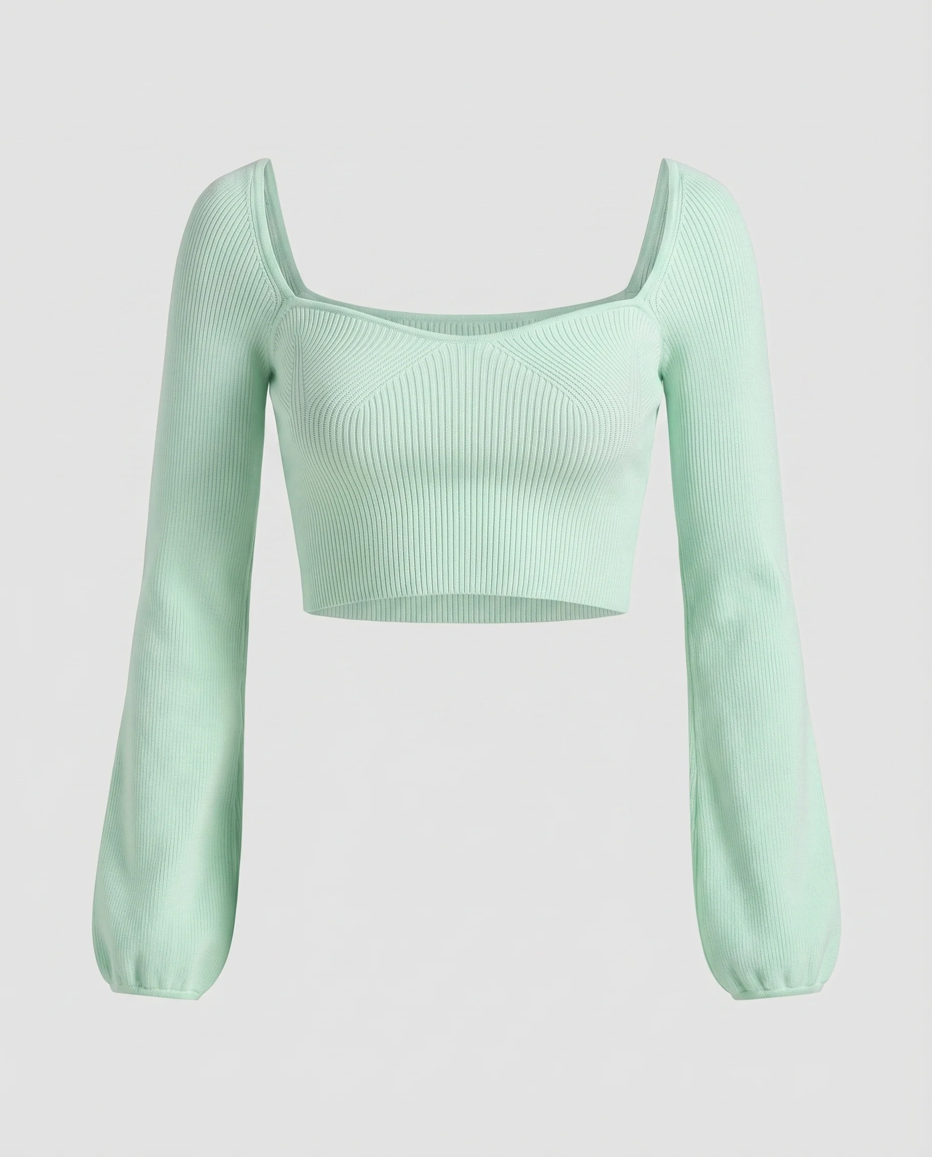 Damen Cropped Strickoberteil mit balloonförmigen Ärmeln - Image 4