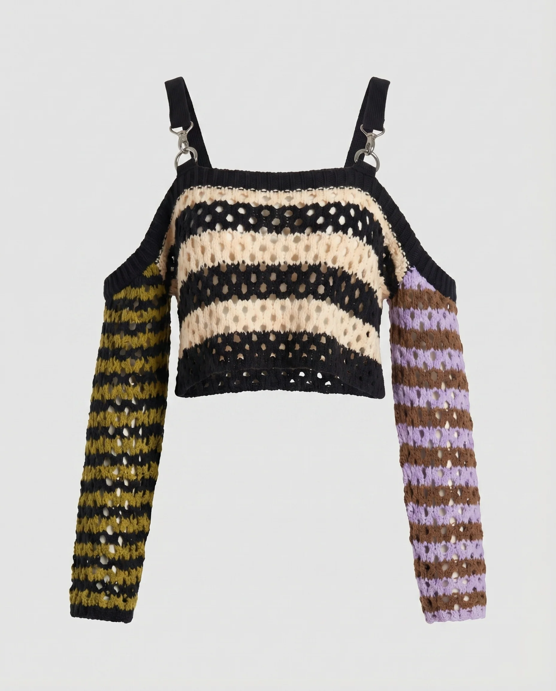Damen Cropped Strickoberteil mit bunten Streifen und lockeren Ärmeln - Image 5