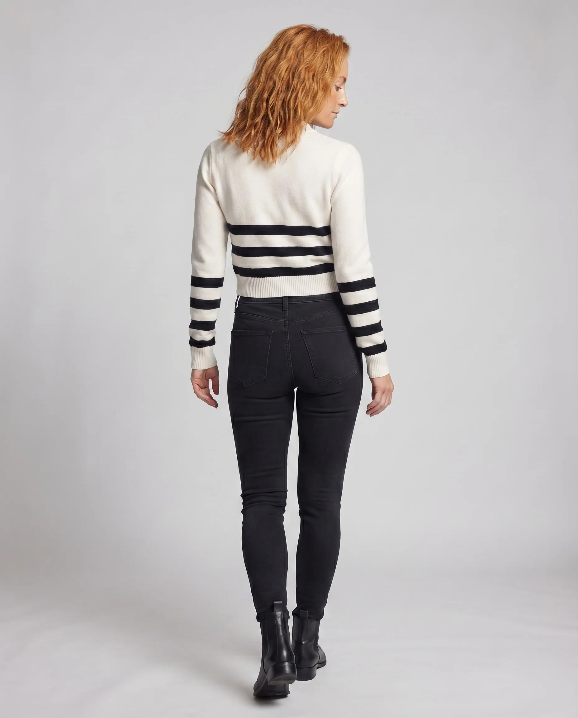 Damen Cropped Strickpullover mit breiten Streifen und hohem Kragen - Image 4