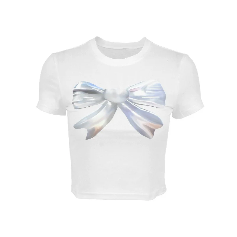 Damen cropped T-Shirt mit einzigartigem 3D-Design einer Schleife R&B - Image 5