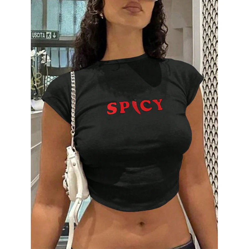 Damen cropped T-Shirt mit modernem Schriftzug und figurbetontem Schnitt R&B - Image 2