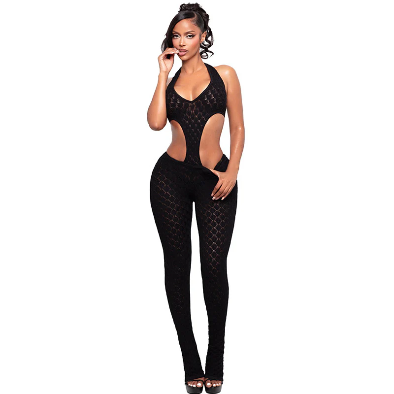 Damen Cut-Out Bodycon Overall mit tiefem V-Ausschnitt und transparenter Häkelstruktur R&B - Image 9