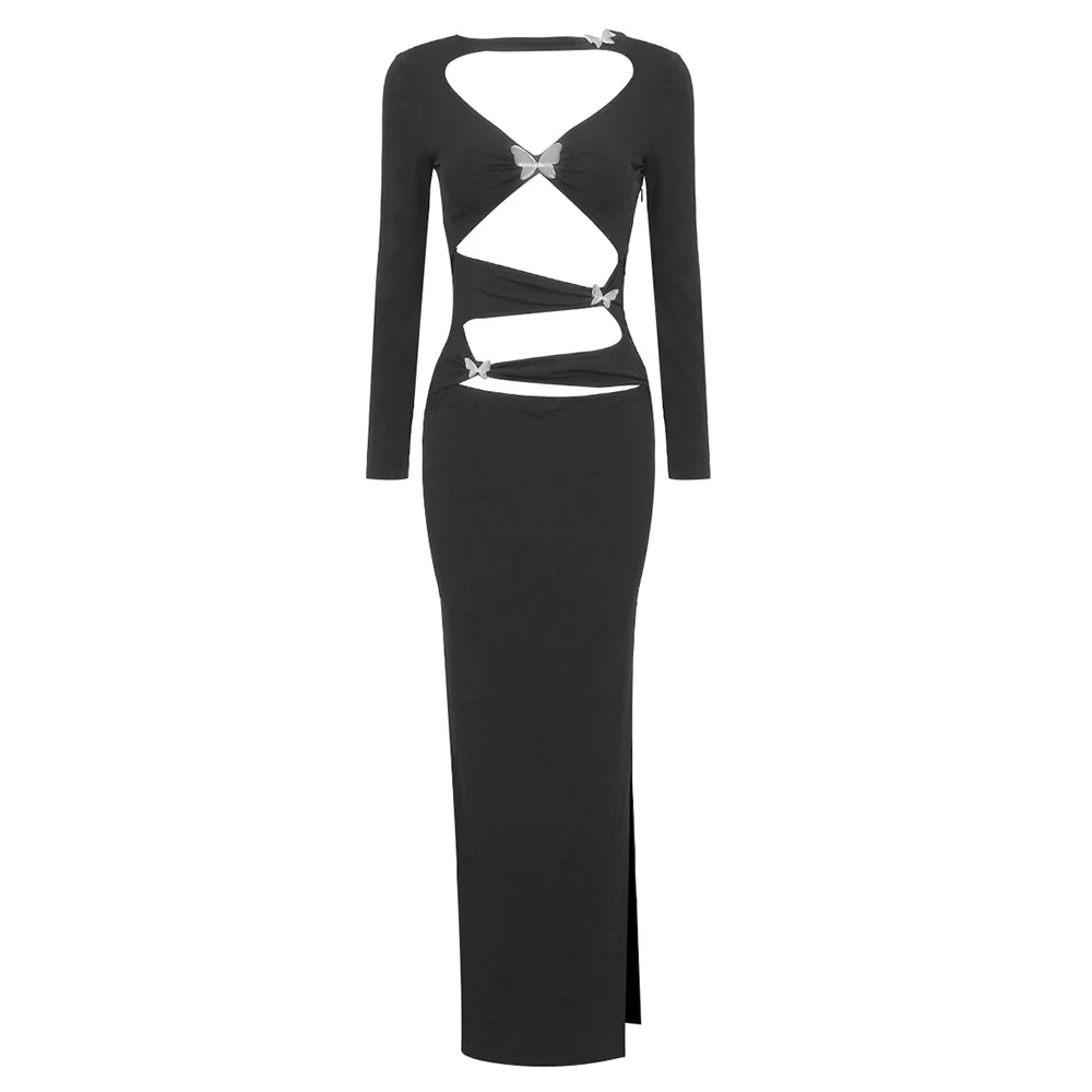 Damen Cut-Out Maxikleid mit Raffinierten Verzierungen Heidi-Mode - Image 5