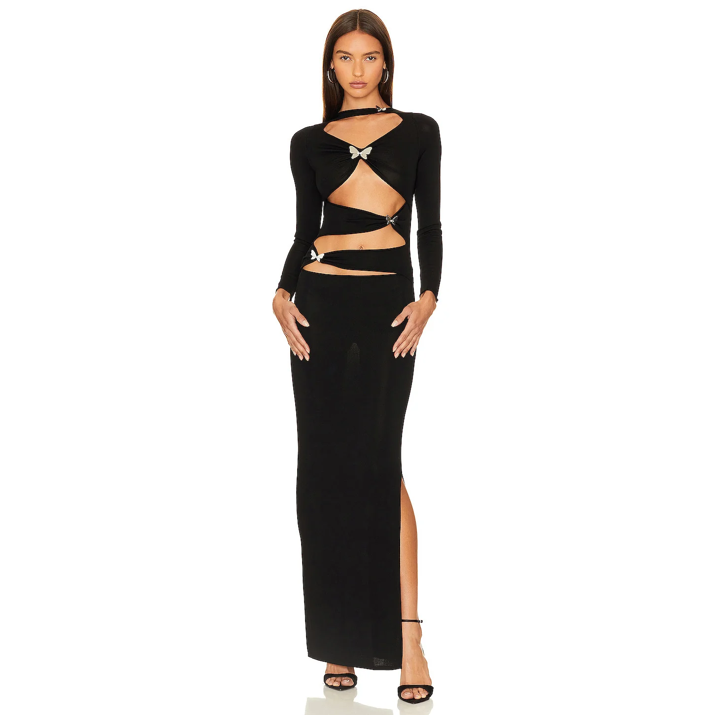 Damen Cut-Out Maxikleid mit Raffinierten Verzierungen Heidi-Mode - Image 6