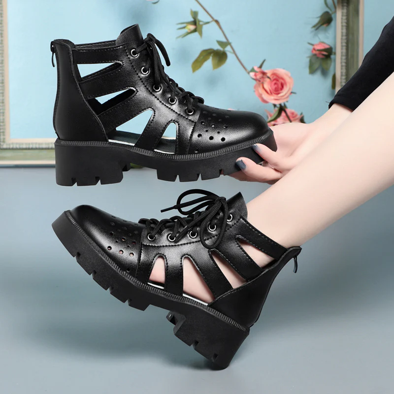 Damen Cut-Out Schnürstiefeletten mit robustem Blockabsatz und atmungsaktivem Obermaterial R&B - Image 3