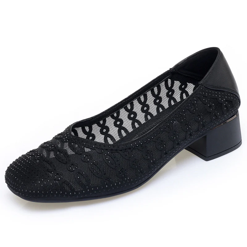 Damen Dekorative Ballerinas mit Strassverzierung und bequemen Blockabsatz R&B - Image 5