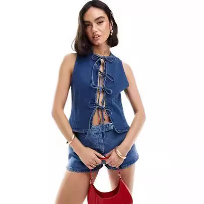 Damen Denim Bustier-Top mit verspieltem Schnürdetail R&B - Image 3