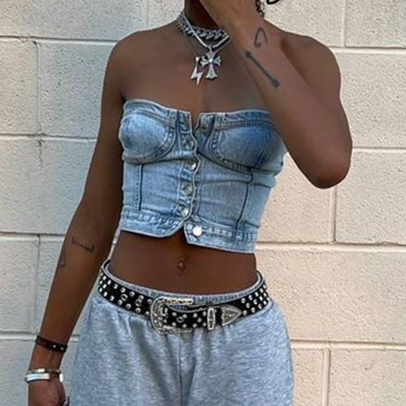 Damen Denim-Crop-Top mit gestricktem Überwurf R&B - Image 2