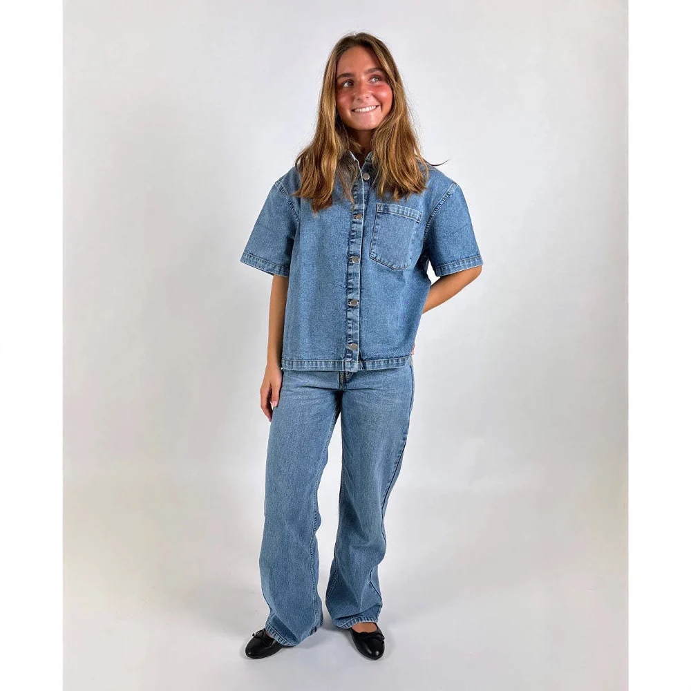 Damen Denim-Hemdjacke im lässigen Oversized-Schnitt R&B
