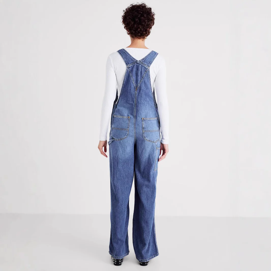 Damen Denim-Latzhose mit weitem Bein und verstellbaren Trägern R&B - Image 3