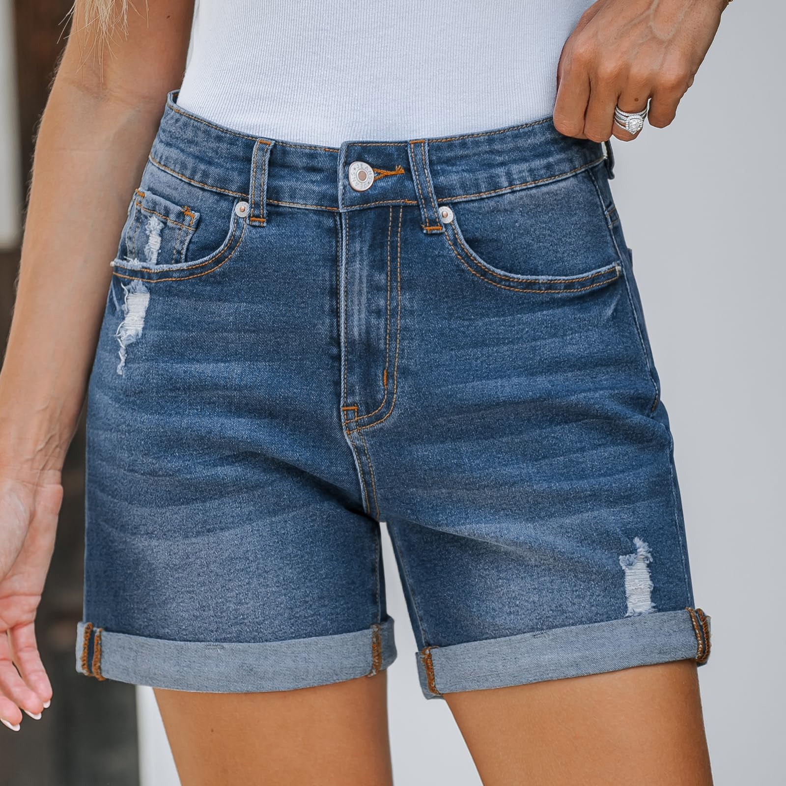 Damen Denim-Shorts im lässigen Stil mit modischen Rissdetails R&B - Image 6