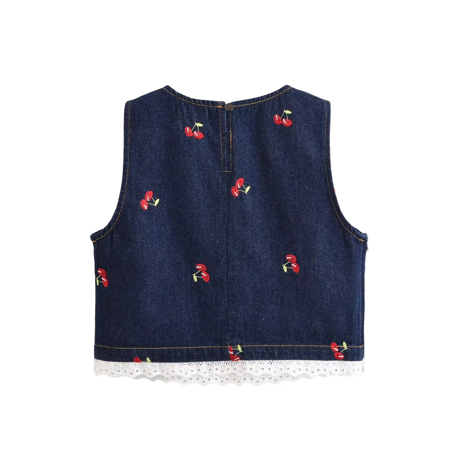 Damen Designer-Cropped-Top mit floralem Stickmuster und Spitzenbesatz R&B - Image 2