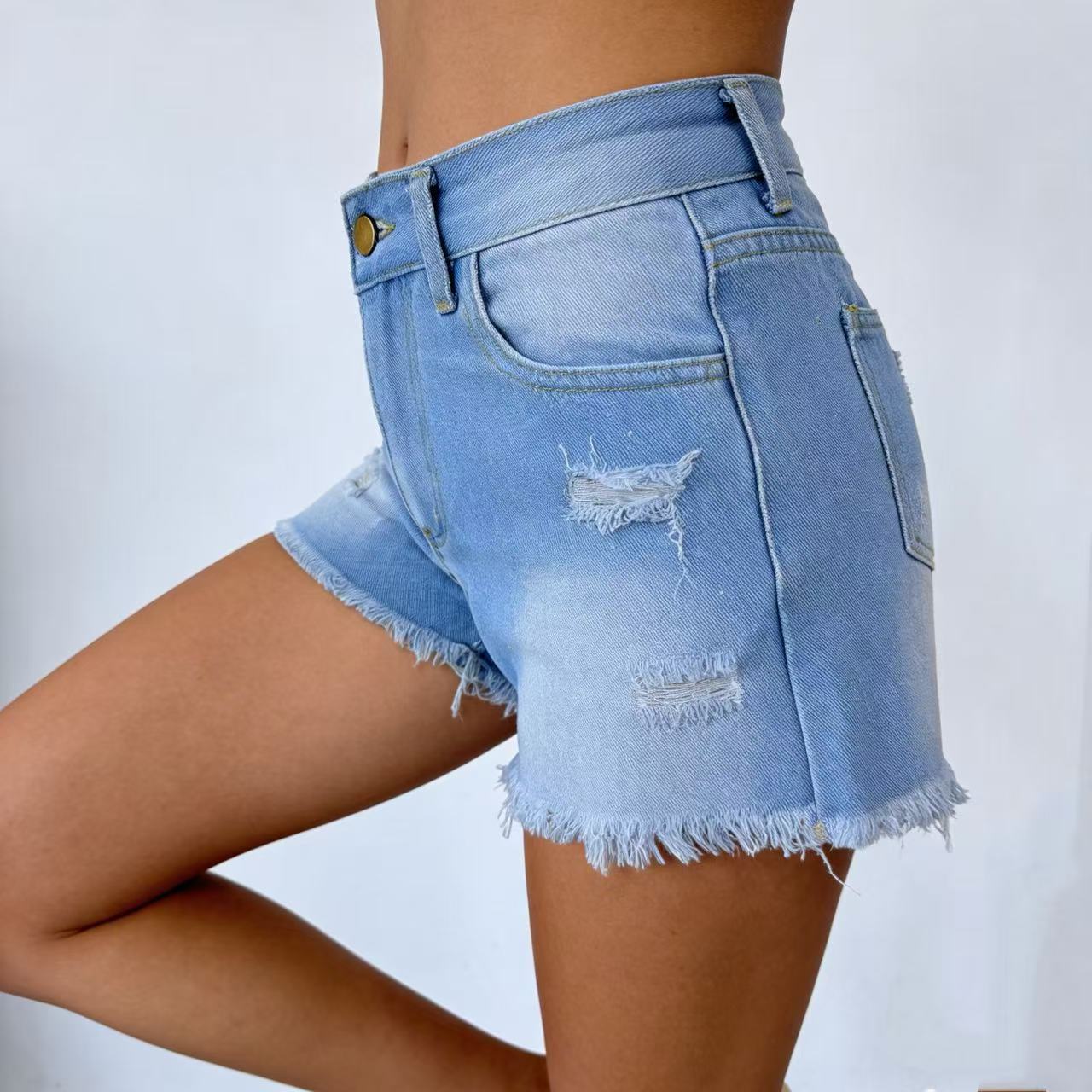 Damen Designer Denim-Shorts mit Fransen und ausgefranstem Saum R&B - Image 5