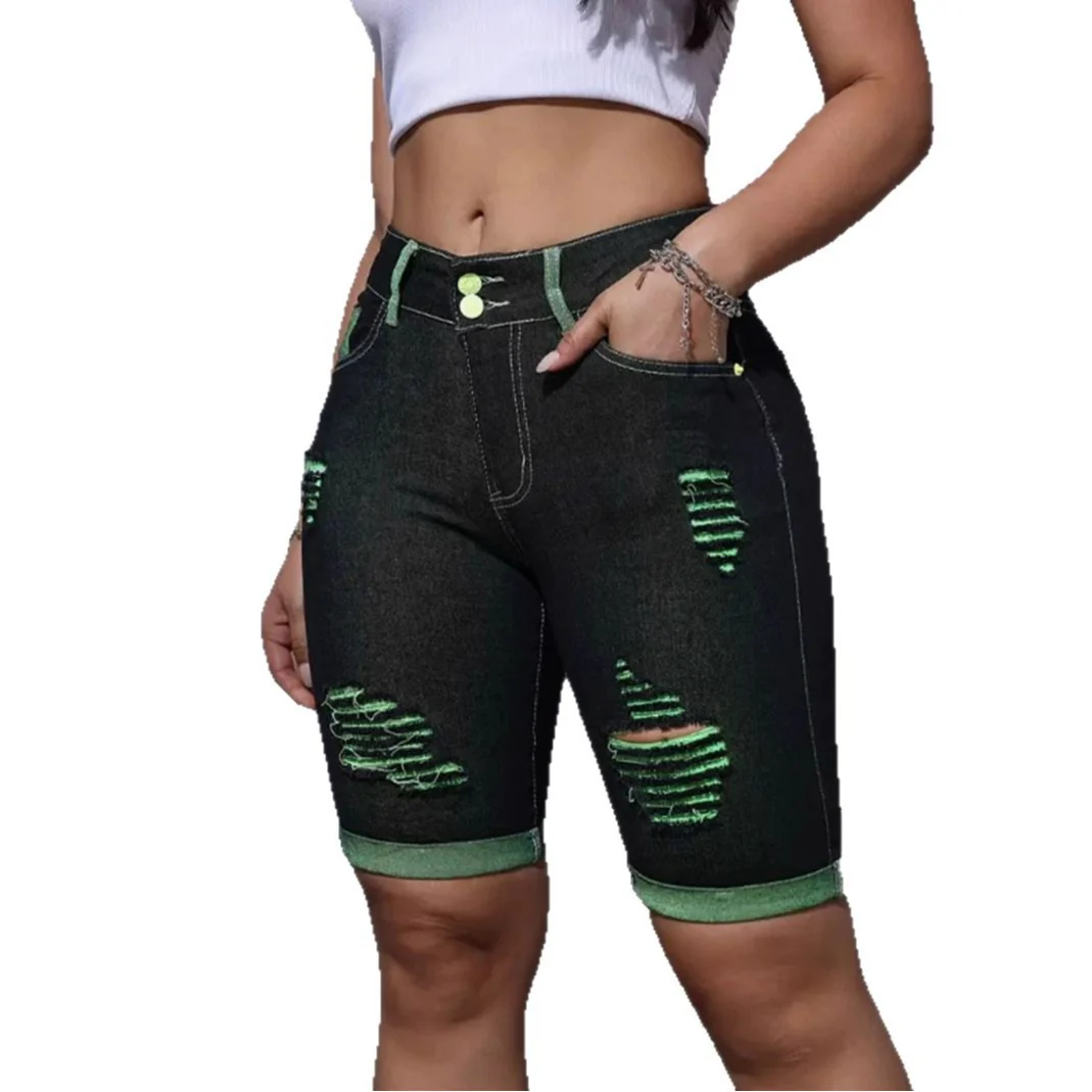 Damen Destroyed Denim-Shorts mit auffälligen Akzenten und hohem Bund R&B - Image 5