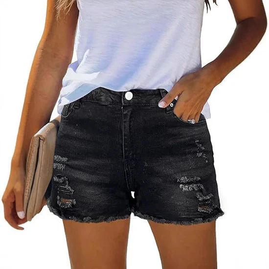 Damen Destroyed Denim-Shorts mit fransigen Säumen und lässigem Schnitt R&B - Image 4