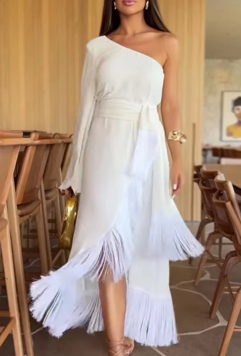 Damen Edles Maxikleid mit asymmetrischem Design und fransierten Details R&B - Image 6