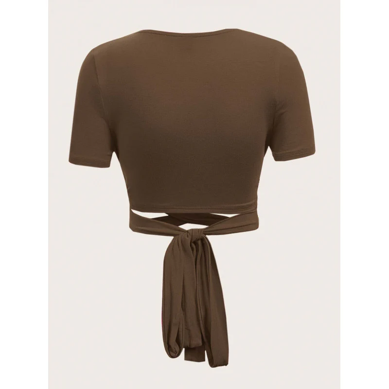Damen Einseitig drapiertes Crop-Top mit Bindegürtel R&B - Image 2