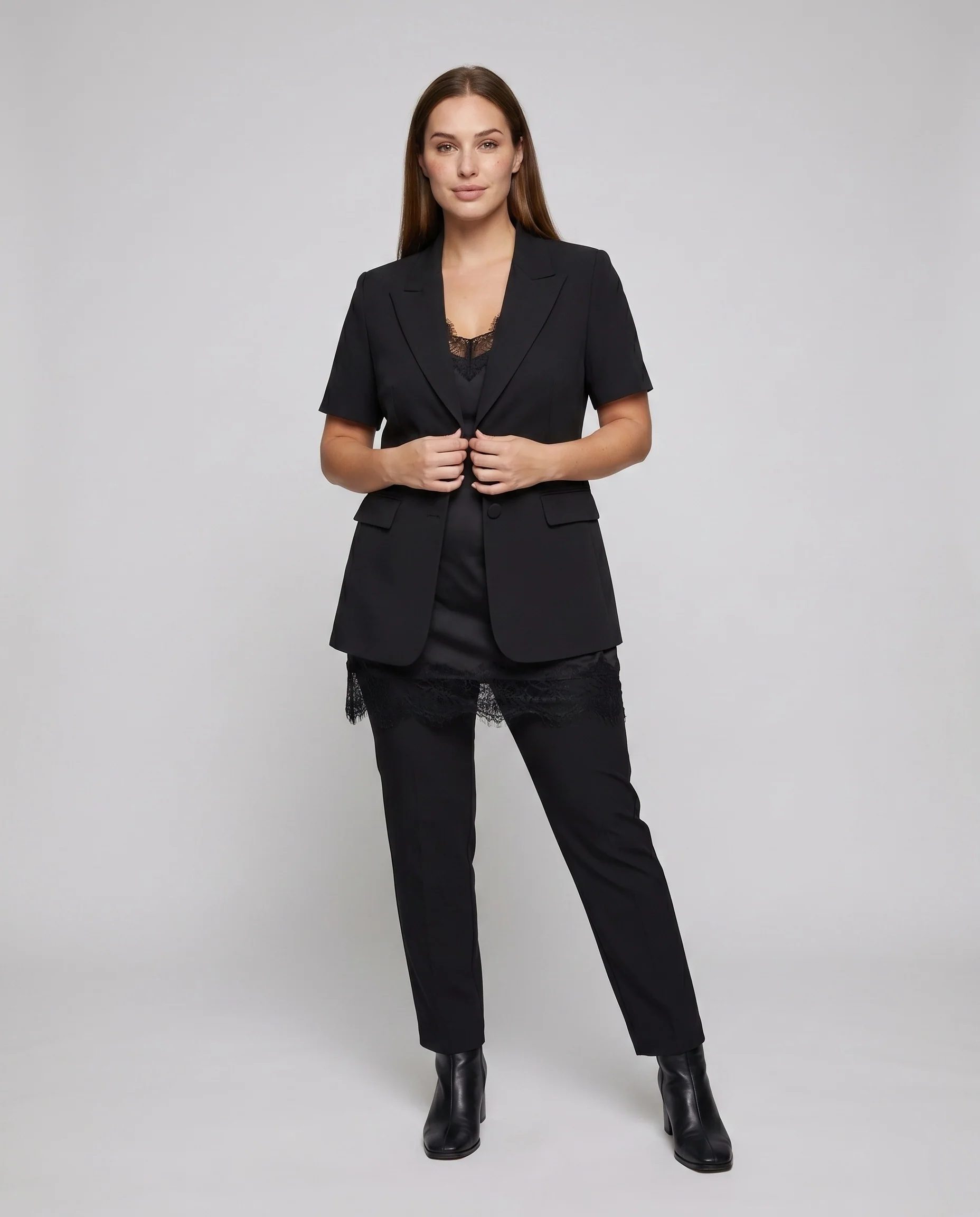 Damen Elegant geschnittenes Blazer-Kleid mit Spitzenverzierungen R&B
