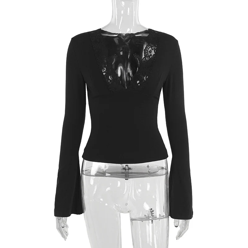 Damen elegant geschnittenes Langarmtop mit Spitzenbesatz R&B - Image 8