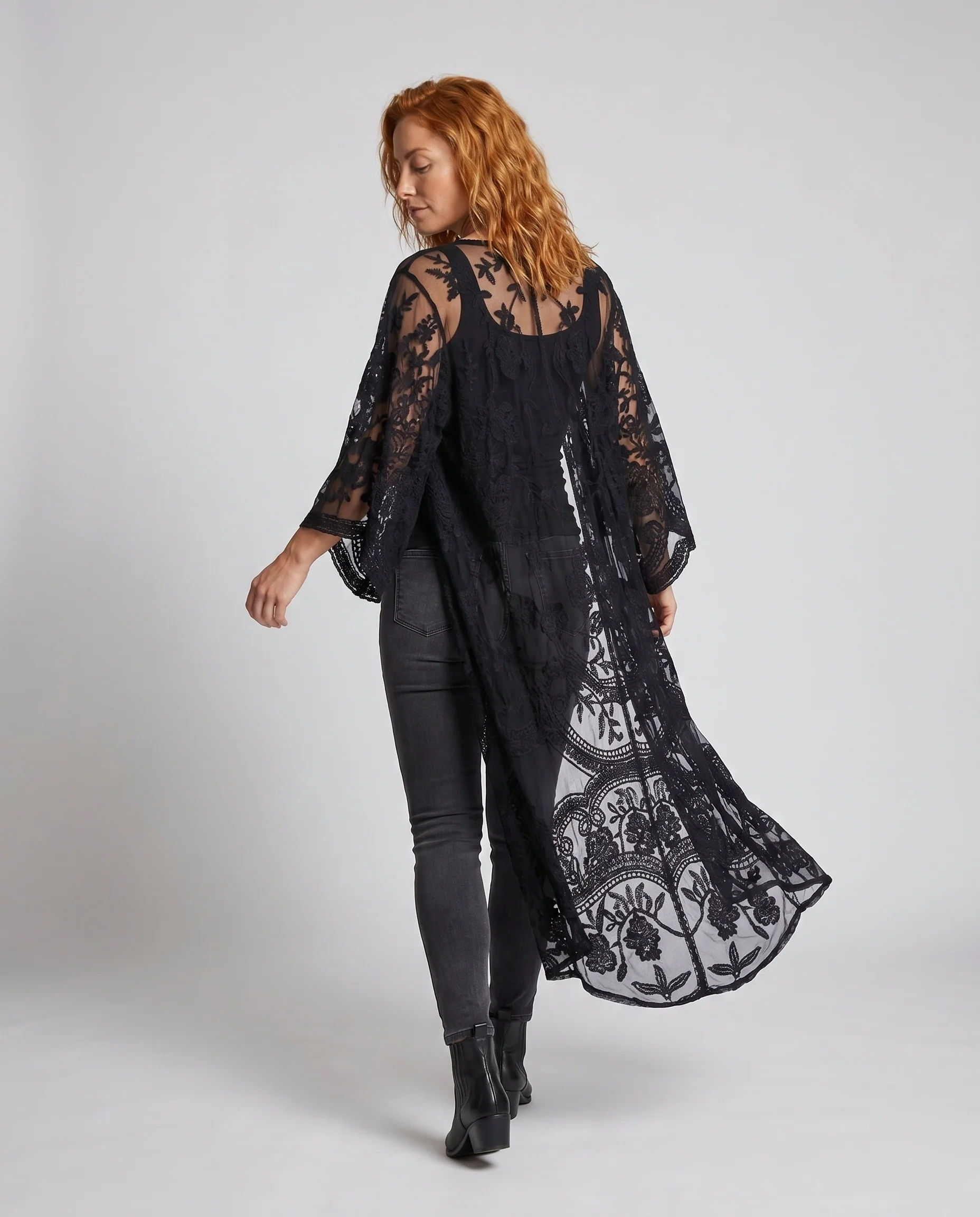 Damen elegant gestalteter Häkel-Kimono mit fransigen Details R&B - Image 3