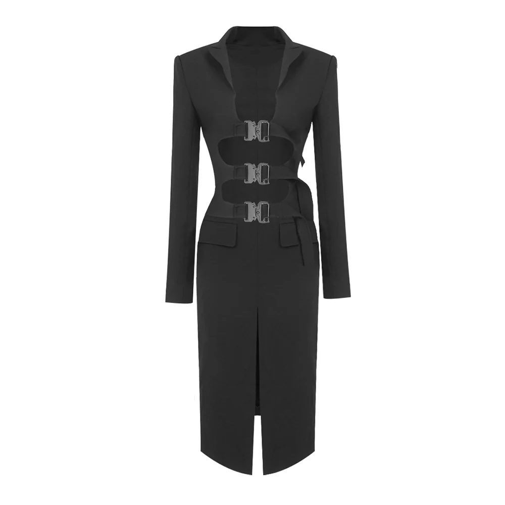 Damen elegant geschnittenes Blazer-Kleid mit kontrastierenden Schnallen Heidi-Mode - Image 5