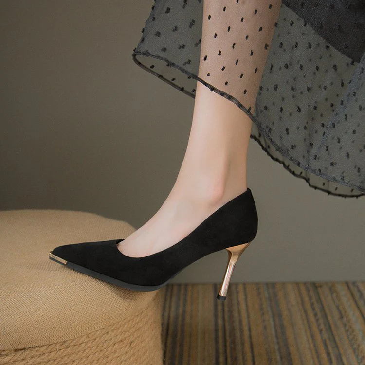 Damen elegante Absatzschuhe mit goldenen Details und spitzem Design R&B - Image 2