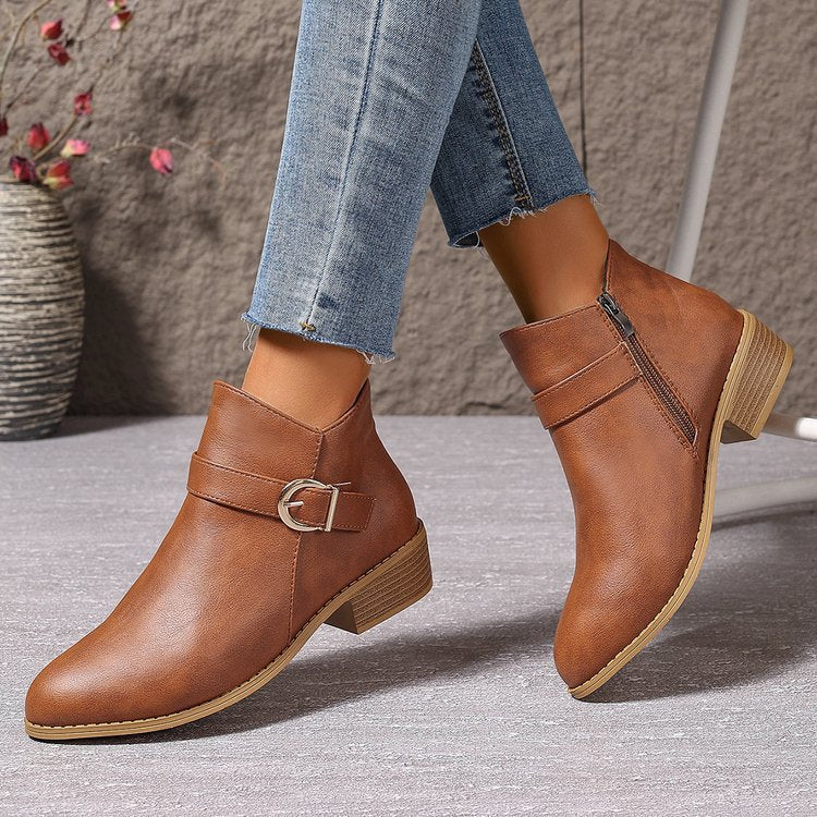 Damen Elegante Ankle Boots mit modischem Reißverschluss und dekorativer Schnalle R&B - Image 4