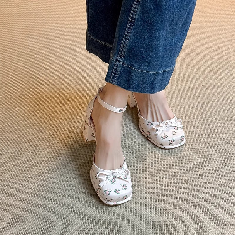 Damen elegante Ballerina-Pumps mit modischer Schleifenakzent und komfortablem Blockabsatz R&B - Image 4